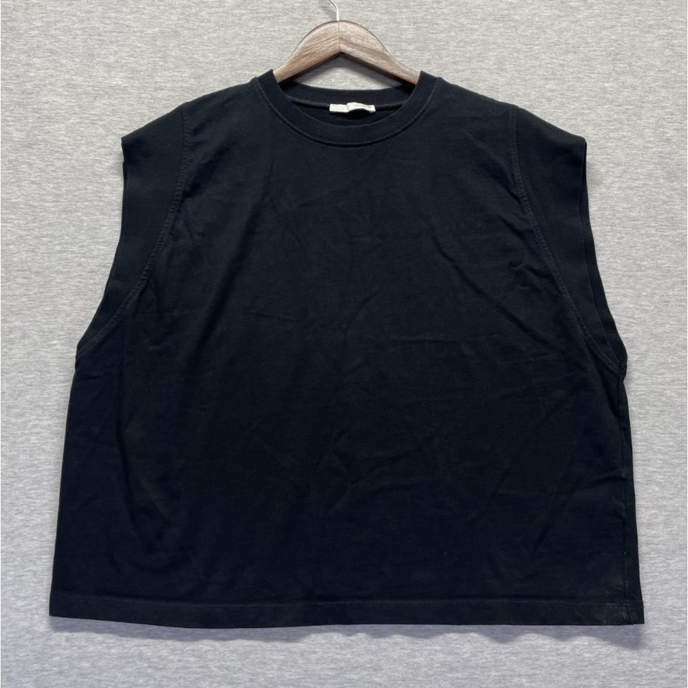 Zara Muscle Tank Top Mens Large Black Sleeveless Crew Neck Ribbed Trim Outdoor